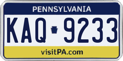 PA license plate KAQ9233