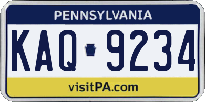 PA license plate KAQ9234