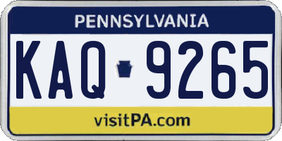 PA license plate KAQ9265