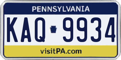 PA license plate KAQ9934