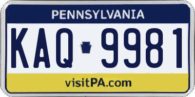 PA license plate KAQ9981