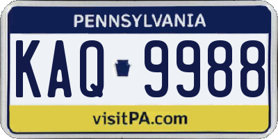 PA license plate KAQ9988