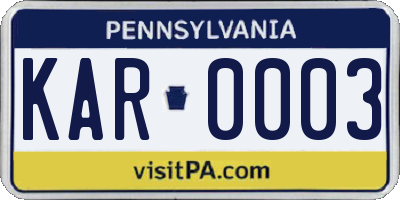 PA license plate KAR0003