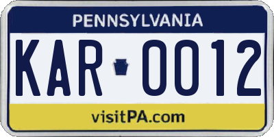 PA license plate KAR0012