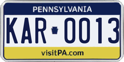 PA license plate KAR0013