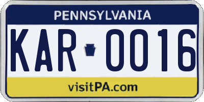 PA license plate KAR0016