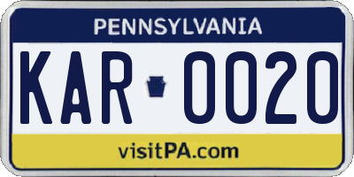 PA license plate KAR0020