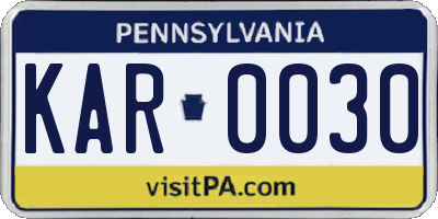 PA license plate KAR0030