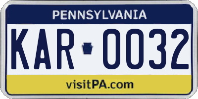 PA license plate KAR0032