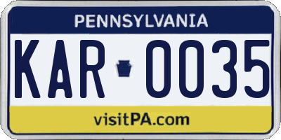PA license plate KAR0035