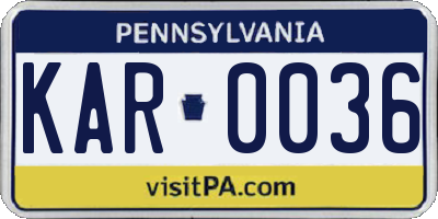 PA license plate KAR0036