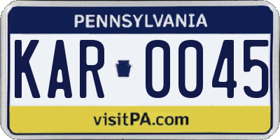 PA license plate KAR0045