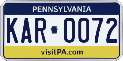 PA license plate KAR0072