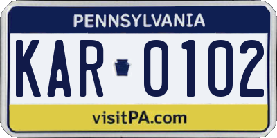 PA license plate KAR0102