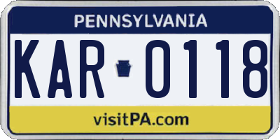 PA license plate KAR0118