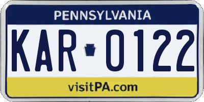 PA license plate KAR0122