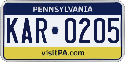 PA license plate KAR0205