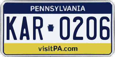 PA license plate KAR0206