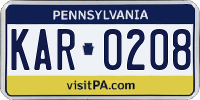 PA license plate KAR0208