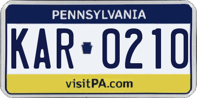 PA license plate KAR0210