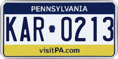 PA license plate KAR0213