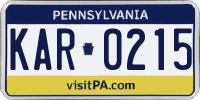 PA license plate KAR0215