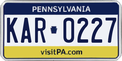 PA license plate KAR0227