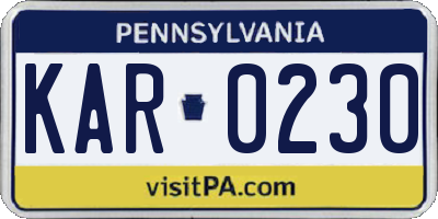 PA license plate KAR0230