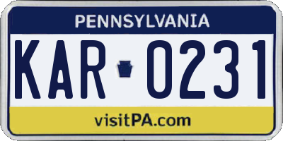 PA license plate KAR0231