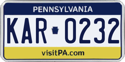 PA license plate KAR0232