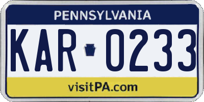 PA license plate KAR0233
