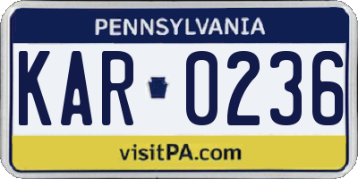 PA license plate KAR0236