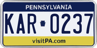 PA license plate KAR0237