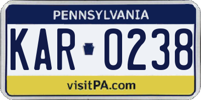 PA license plate KAR0238