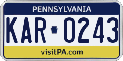 PA license plate KAR0243