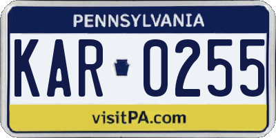 PA license plate KAR0255