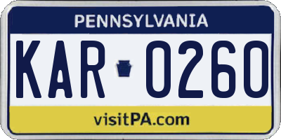 PA license plate KAR0260