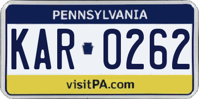 PA license plate KAR0262