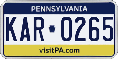 PA license plate KAR0265