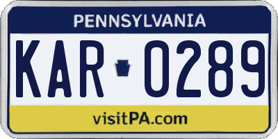 PA license plate KAR0289