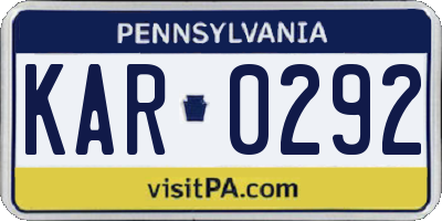 PA license plate KAR0292