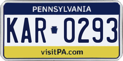 PA license plate KAR0293