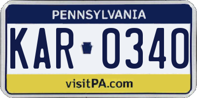 PA license plate KAR0340