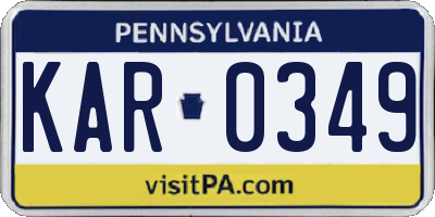 PA license plate KAR0349