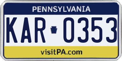 PA license plate KAR0353