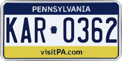 PA license plate KAR0362
