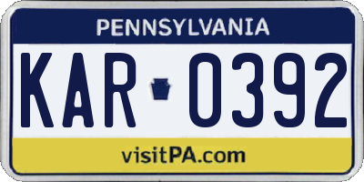 PA license plate KAR0392