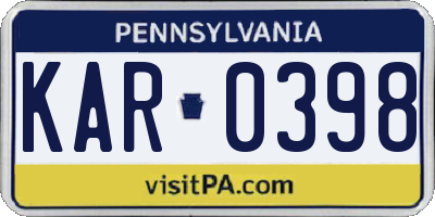 PA license plate KAR0398
