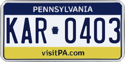 PA license plate KAR0403