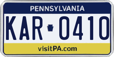PA license plate KAR0410